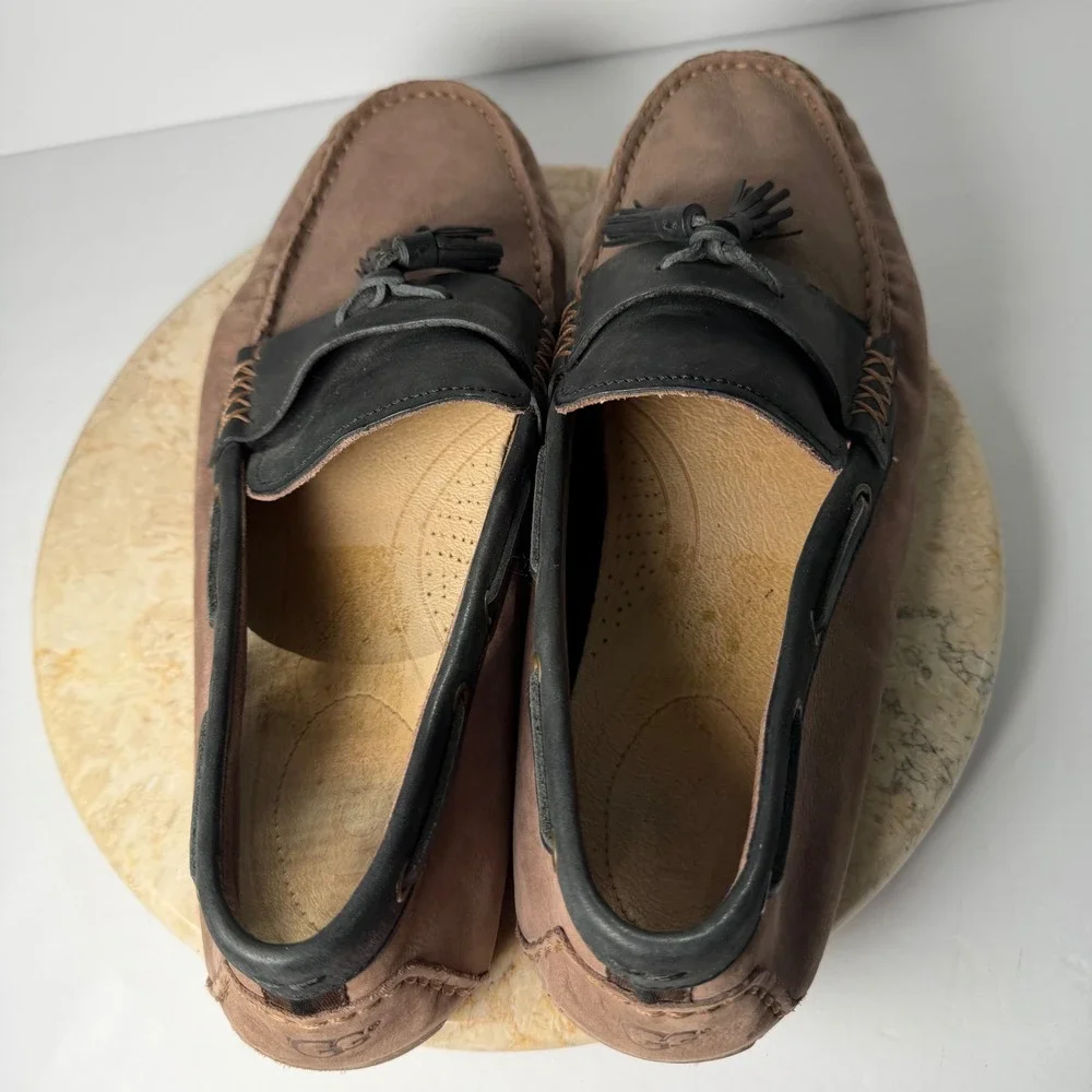 UGG Chester Tassel Loafers 11.5 Brown Black Leather Suede Moccasins 1010139